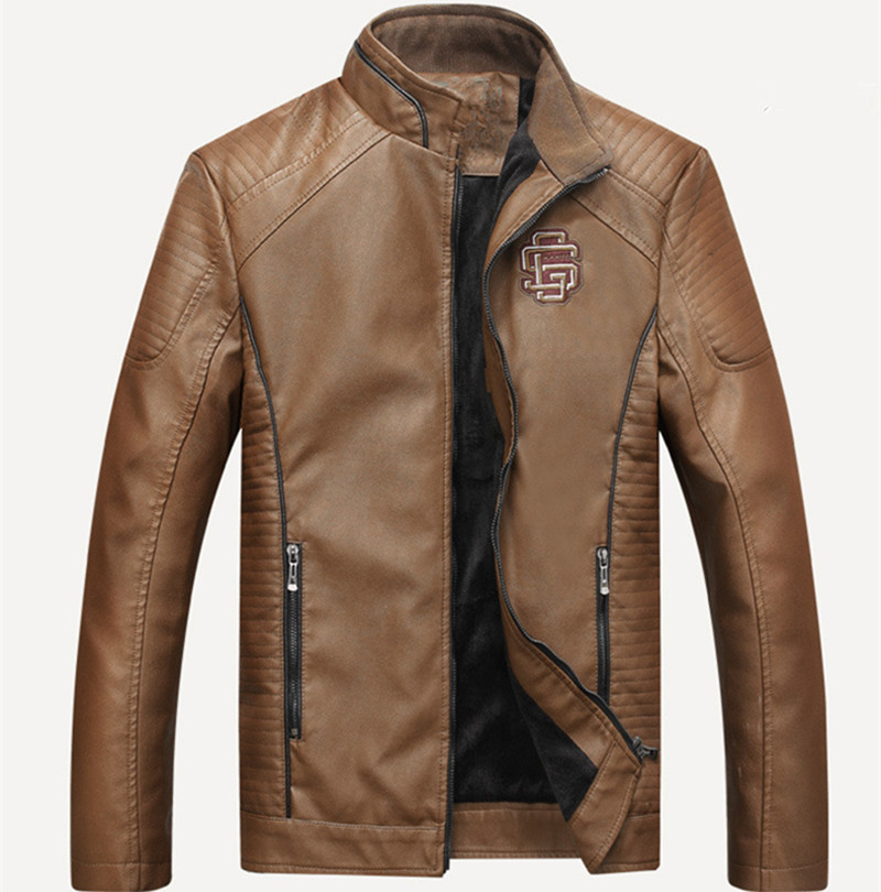 A new casual men's leather jacket with no ironing treatment, a regular and fashionable urban fit stand-up collar PU leather jacket Specification image