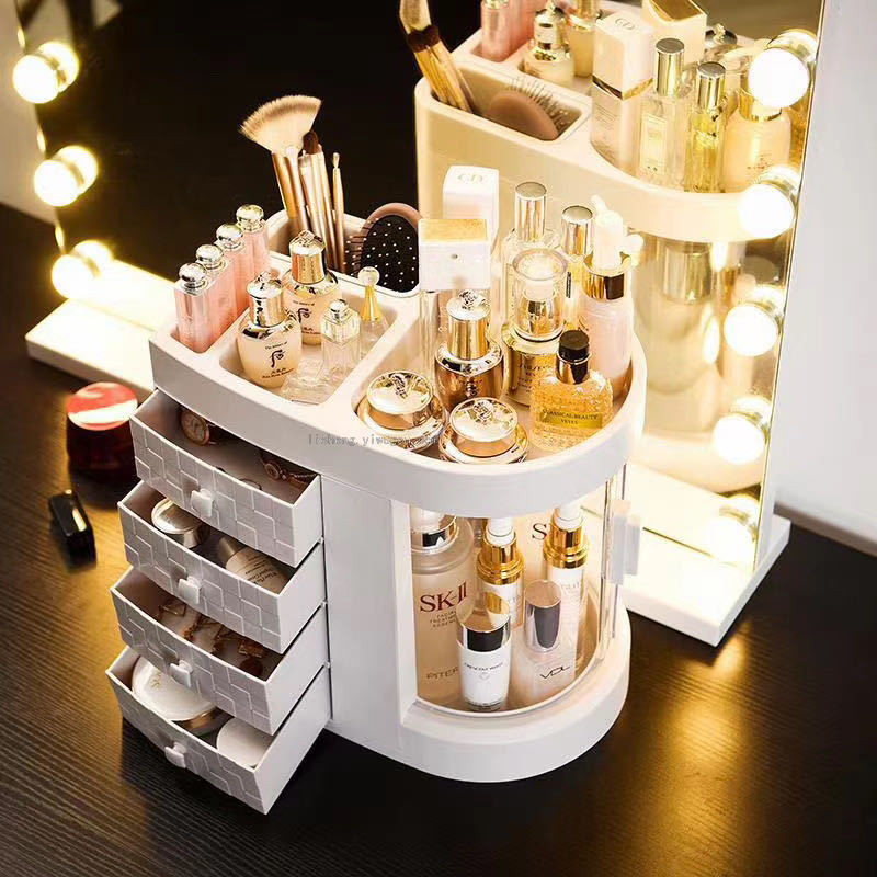 Influencers cosmetics caja de almacenamiento estanterías de escritorio a prueba de polvo tocador doméstico organizador caja de almacenamiento