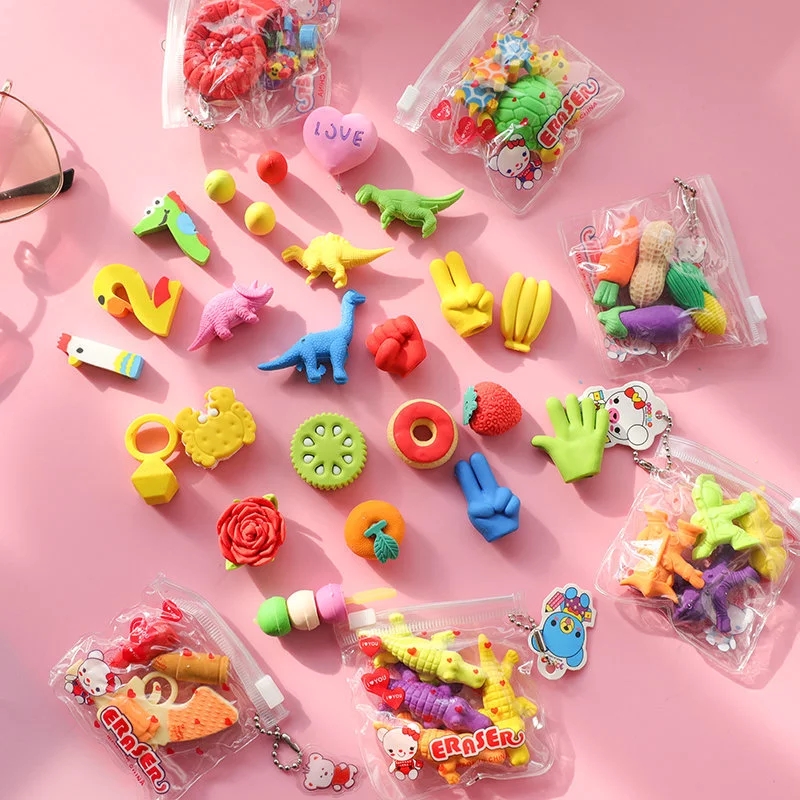 Student eraser zipper bag animal fruit cake Christmas eraser wholesale Specification drawing