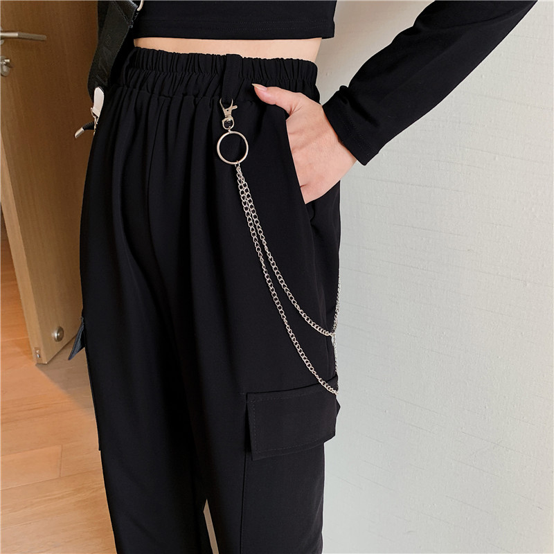 Stylish work pants for women, loose, black, sporty 2020 new high-waisted, slimming, straight-leg, tight-fitting, versatile pants for autumn details Picture
