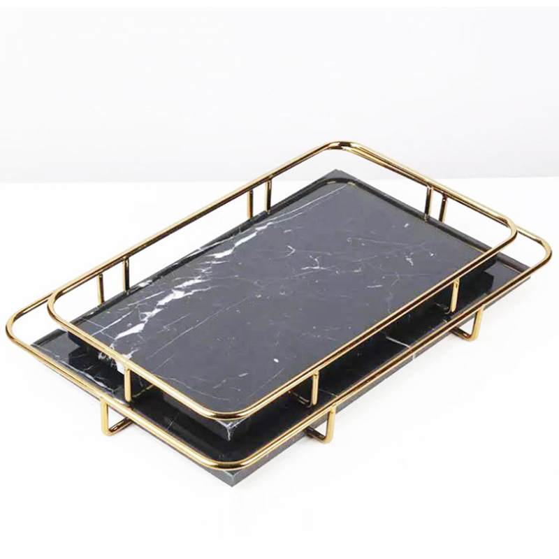 Factory direct sales of European-style marble-patterned metal trays, fruit plates, hotel and home decorations, ornaments and handicrafts Item Picture