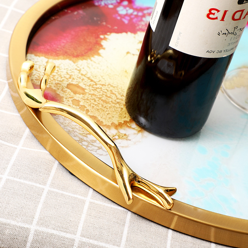 Nordic light luxury style glass storage trays, home decoration ornaments, tea sets, discs, crystal porcelain paintings, metal handicrafts details Picture