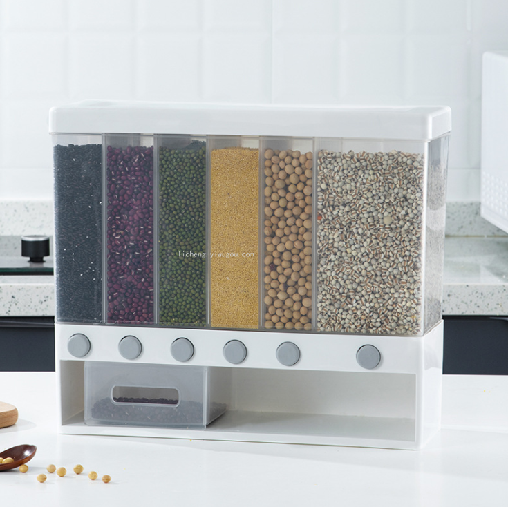 Cocina granos multigrano grano caja de almacenamiento compartimento multifunción granos frijoles sellado de almacenamiento puede montado en la pared details Picture