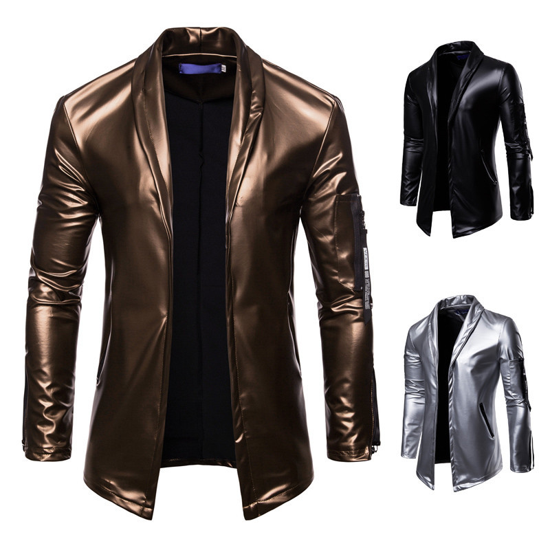 The hollowed-out pattern men's elastic PU leather fashion casual zipper motorcycle leather jacket and leather suit are selling well