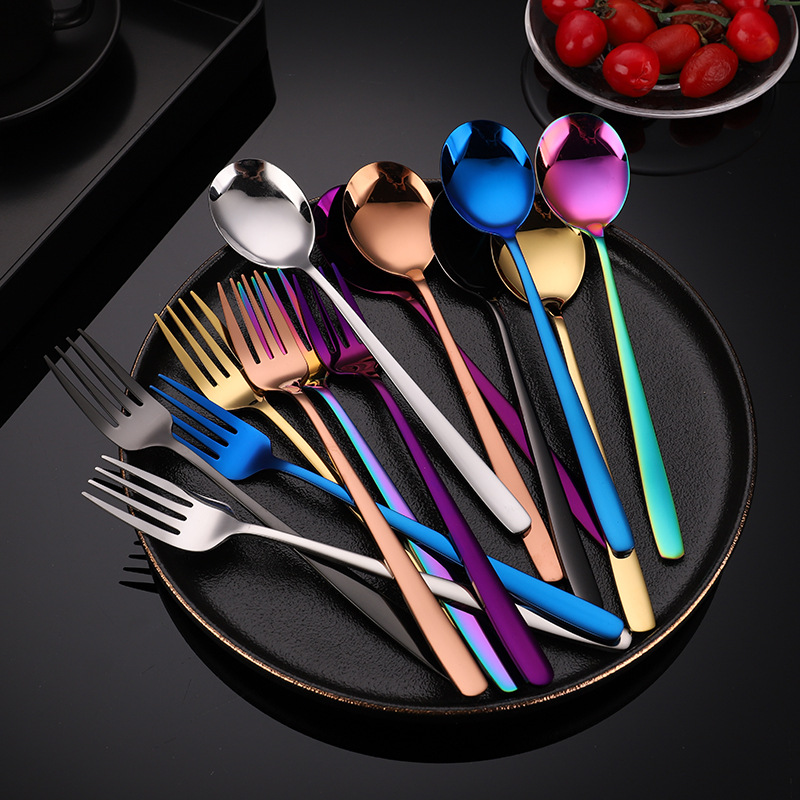 304 stainless steel spoons and forks, gold-plated Korean-style forks and spoons, long handle, creative coffee spoon, customizable logo, multiple colors, creative tableware decoration, spoons, stainless steel coffee spoon. details Picture