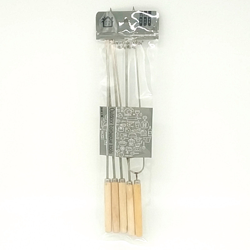 Sunshine Department Store bag 5 pieces stainless steel barbecue forks, U-shaped barbecue needles, lamb kebabs, barbecue skewers, wooden handle flat skewers