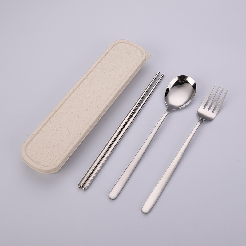 304 stainless steel gold-plated portable tableware with forks, spoons and chopsticks, Korean creative portable tableware Item Picture