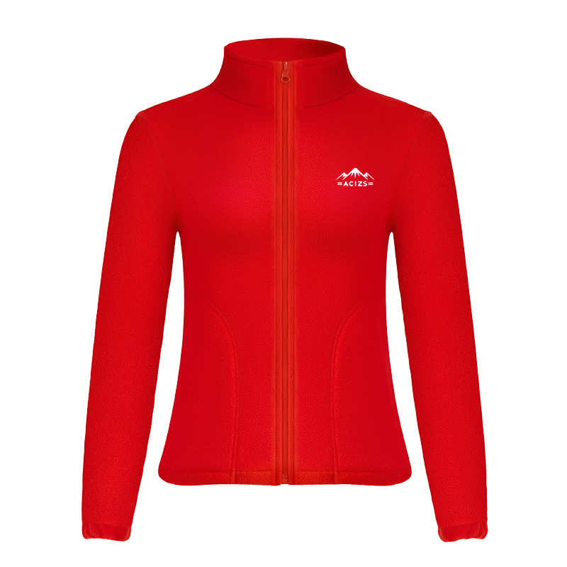Autumn and winter fleece jacket, women's zipper cardigan, solid color, versatile sports sweatshirt, stand-up collar, double-sided fleece warm top Item Picture