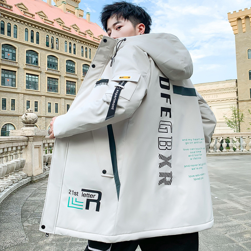 2020 new winter men's cotton-padded jacket with fleece and thickening, mid-length coat, Korean-style cool and trendy cotton-padded jacket