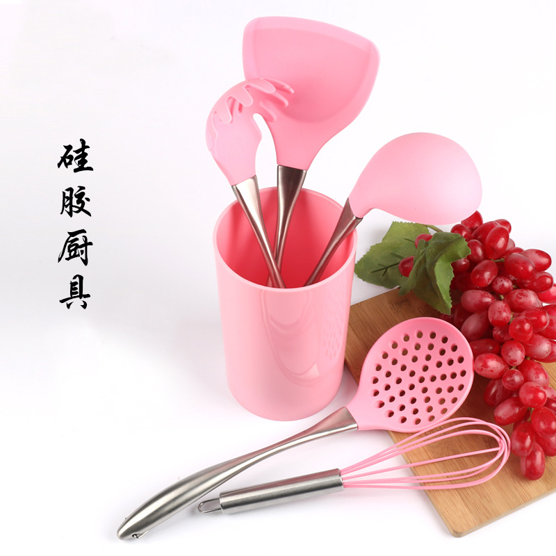 8-piece silicone kitchenware set, creative kitchen set, stainless steel high-temperature resistant spatula, non-stick pan, cross-border kitchenware Specification image