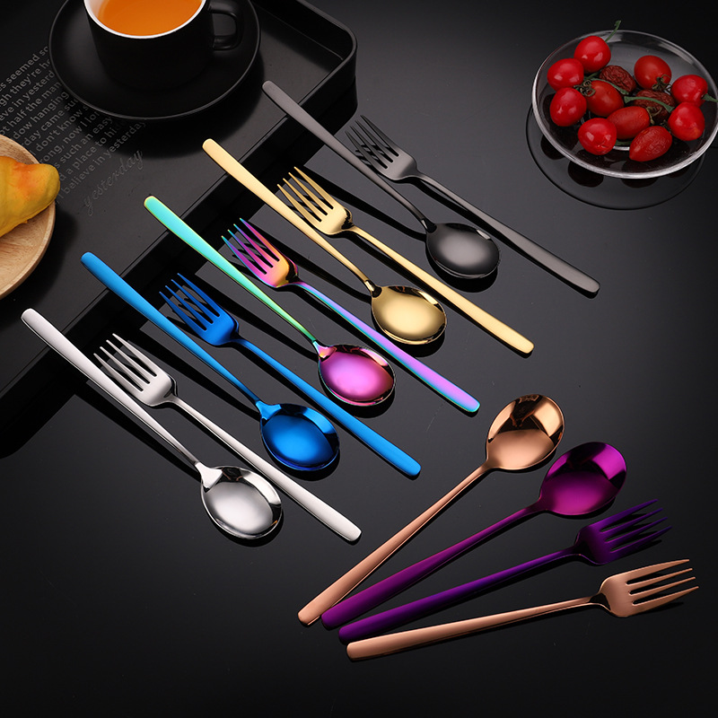 304 stainless steel spoons and forks, gold-plated Korean-style forks and spoons, long handle, creative coffee spoon, customizable logo, multiple colors, creative tableware decoration, spoons, stainless steel coffee spoon.