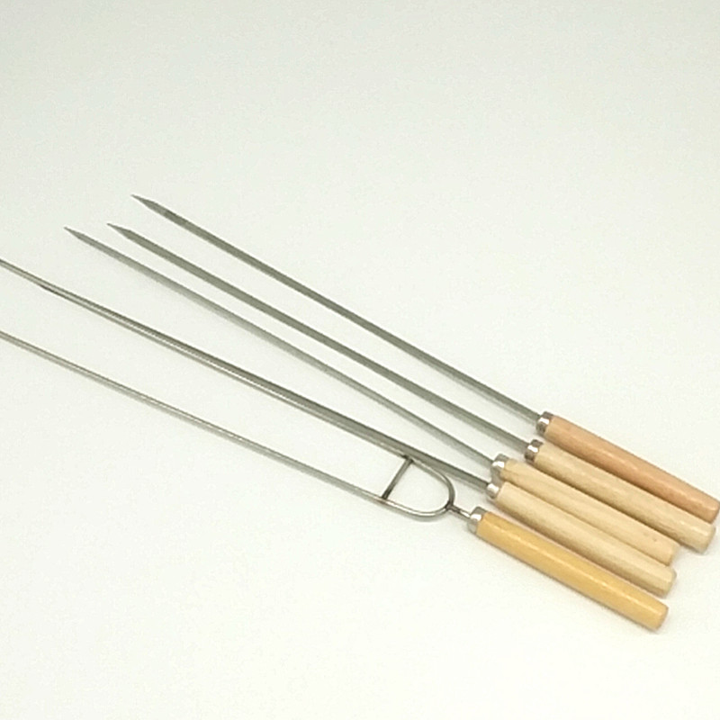 Sunshine Department Store bag 5 pieces stainless steel barbecue forks, U-shaped barbecue needles, lamb kebabs, barbecue skewers, wooden handle flat skewers details Picture