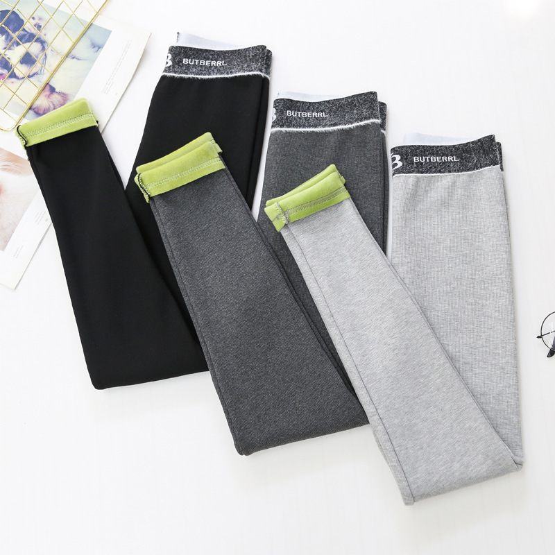 Autumn and winter thickened and fleece leggings for women to wear outside in 2020 winter trend, the same style as the popular ribbed fruit green fleece warm pants Specification image