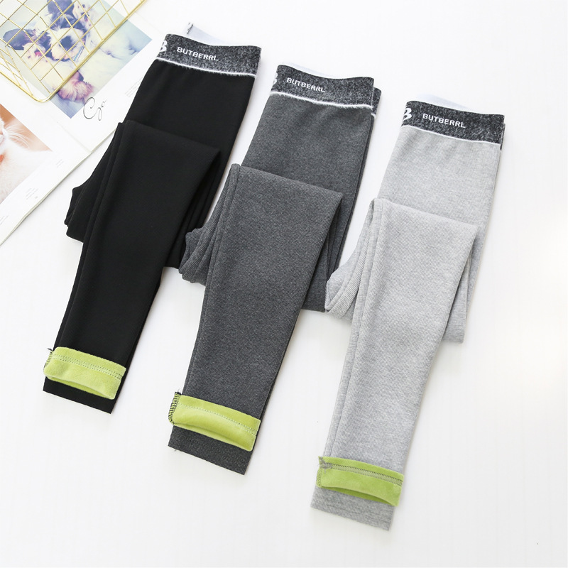 秋冬加绒加厚打底裤女外穿2020冬潮流螺纹网红同款果绿绒保暖裤子