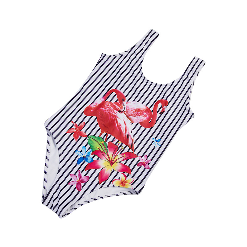 Wholesale and export of children's one-piece swimsuits from manufacturers, 2020 new striped flamingo belly cover-up one-piece swimming suits Item Picture