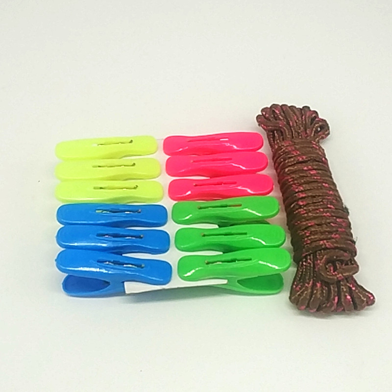 Sunshine Department Store windproof clothes drying rope, anti-slip clothes drying rope, outdoor portable nylon hanging rope with clips Item Picture
