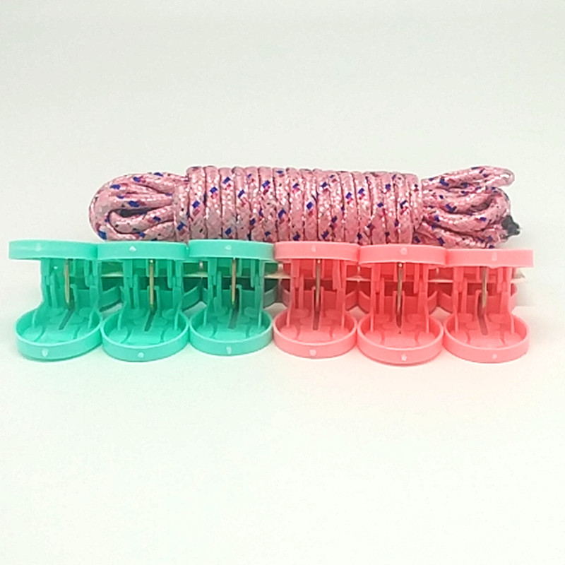 Sunshine Department Store 5-meter windproof and anti-slip clothes drying rope, outdoor portable nylon hanging rope with 6PCS clips details Picture