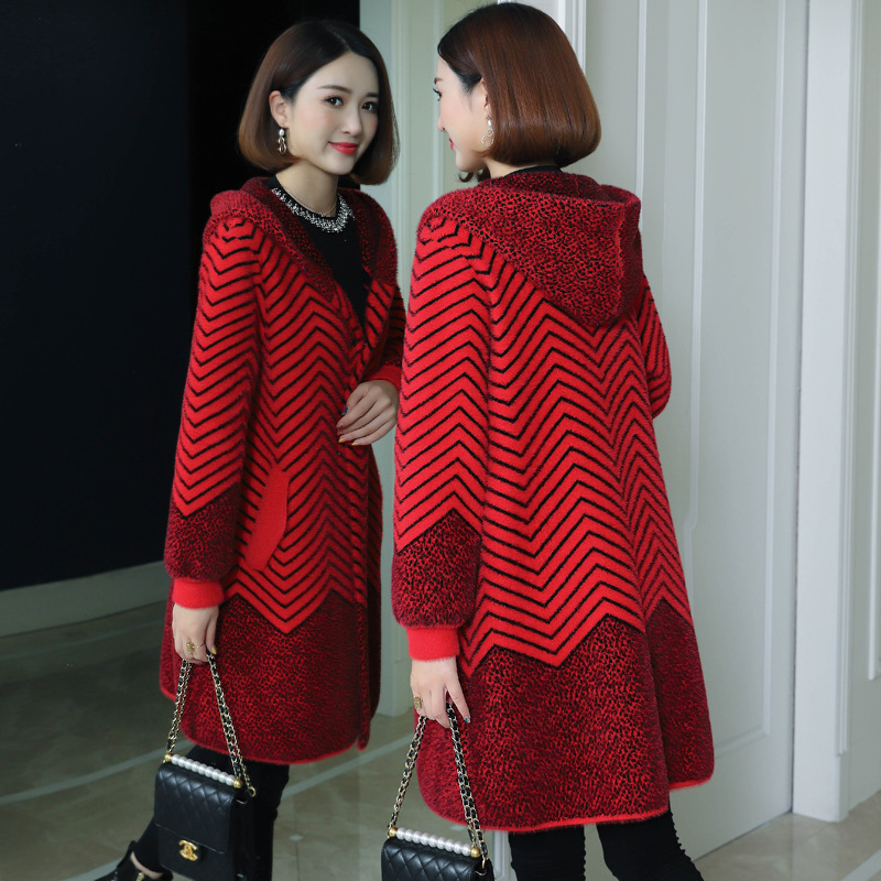 Winter new style mink faux fur coat for women, mid-length hooded Haining faux fur coat Specification image