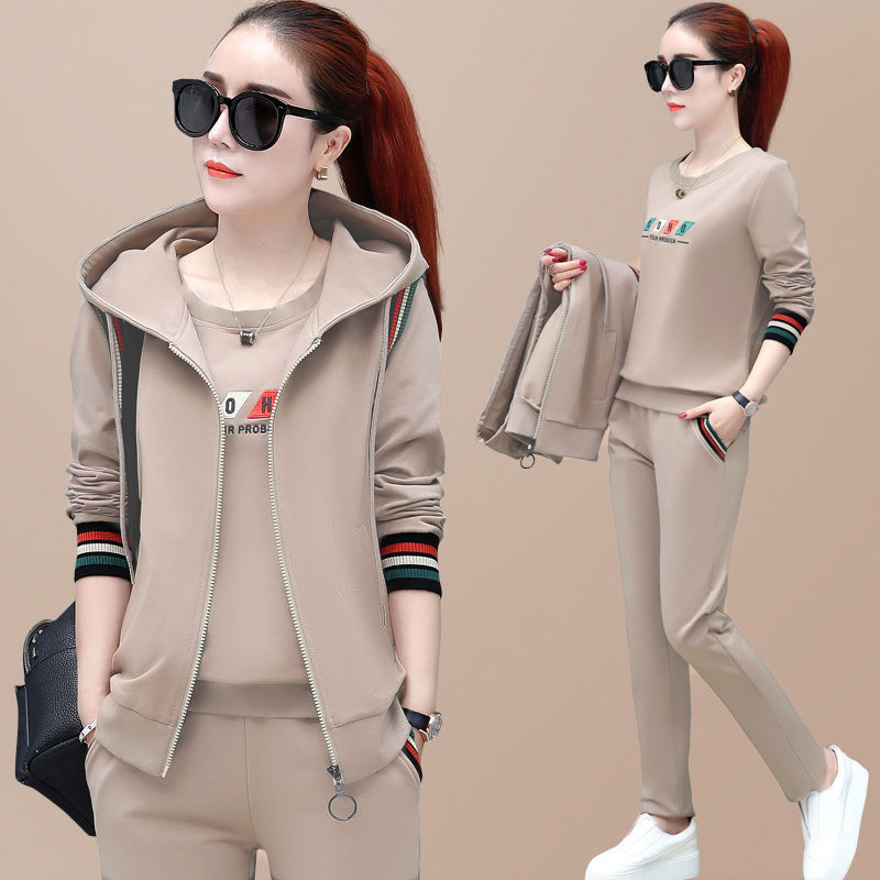 The new Spring and Autumn women's clothing autumn collection is a trendy and stylish casual sportswear set and a three-piece sweatshirt Specification image