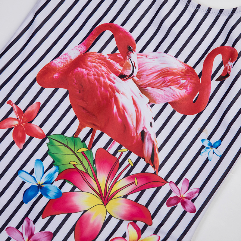 Wholesale and export of children's one-piece swimsuits from manufacturers, 2020 new striped flamingo belly cover-up one-piece swimming suits Specification image