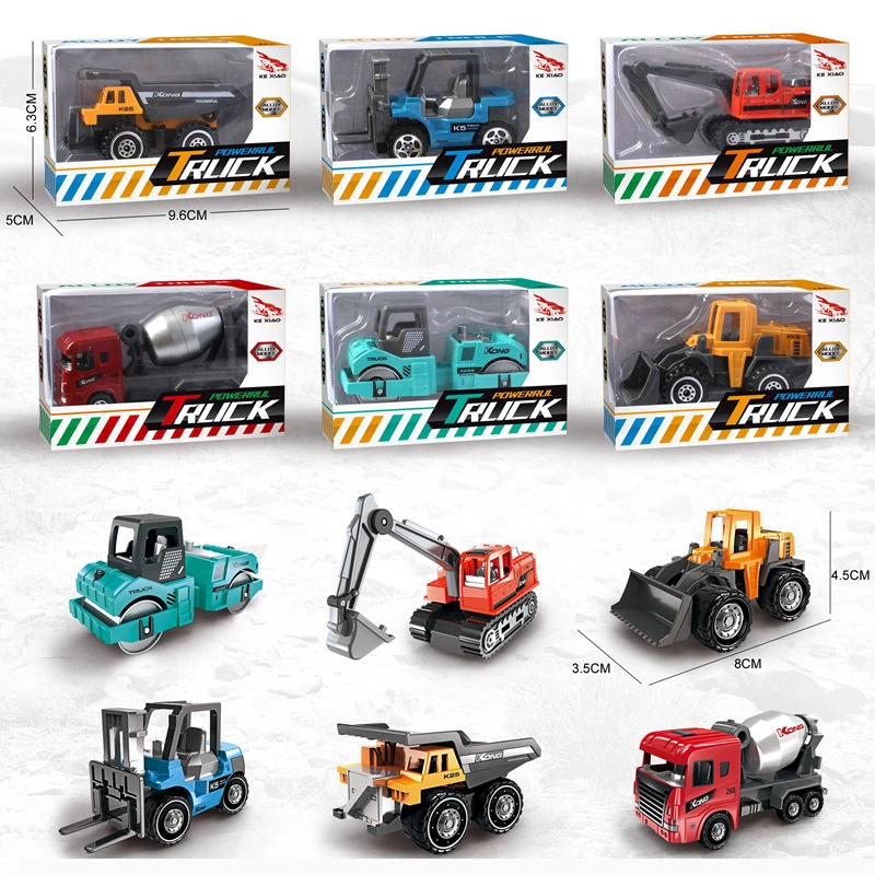 1:64 6 new alloy engineering vehicle color single window box gumball machine toy model cake ornament details Picture