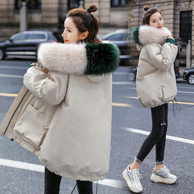 2020 Winter New coat, cotton-padded jacket, Korean-style large fur collar, cinched waist, loose and thick cotton-padded jacket for women C8803 Specification image