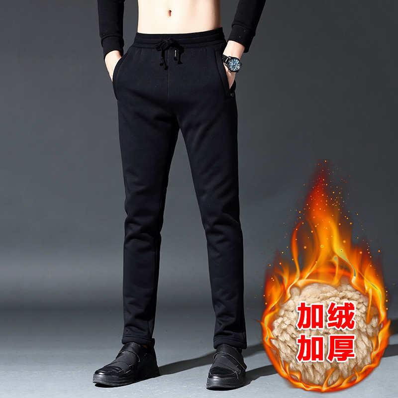 Men's lambskin sport pants factory direct sales men's pants autumn and winter fleece casual pants men's thickened warm pants