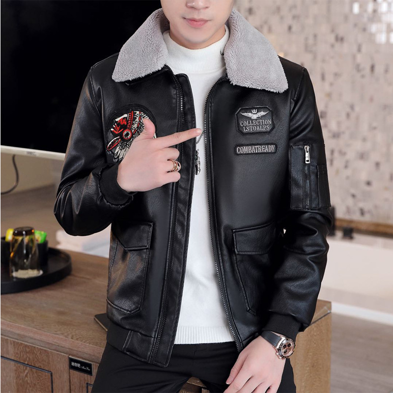 The new winter leather jackets for men, Korean-style leather jackets for men, cotton and thickened motorcycle suits, and pilot jackets are all trendy