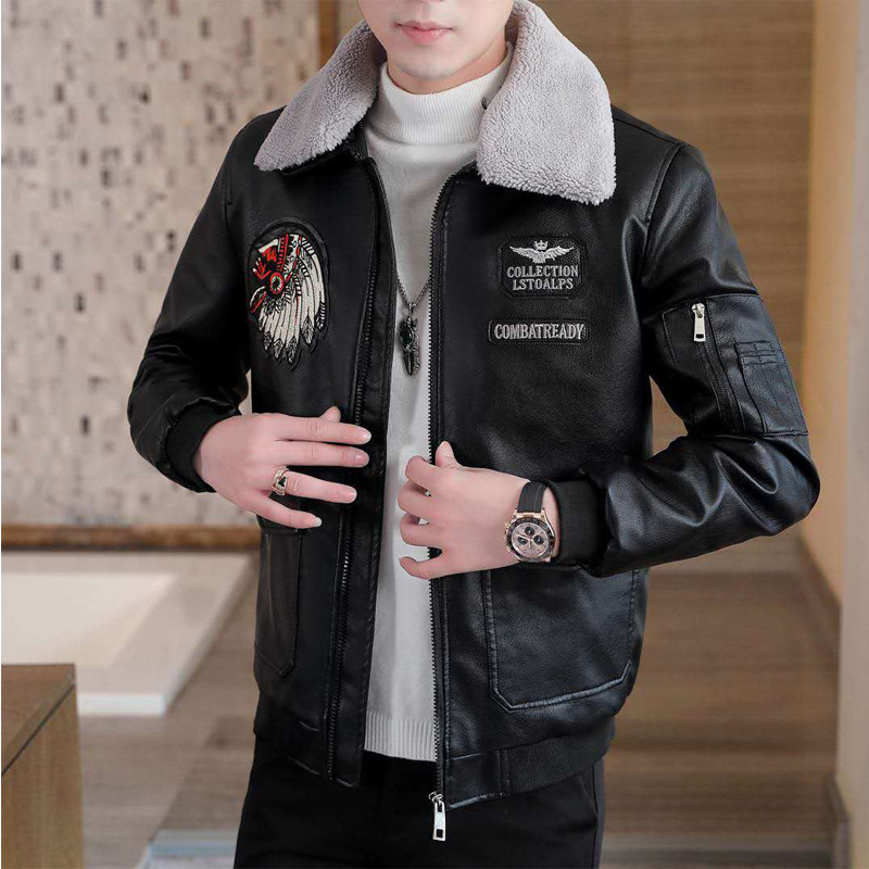 The new winter leather jackets for men, Korean-style leather jackets for men, cotton and thickened motorcycle suits, and pilot jackets are all trendy details Picture