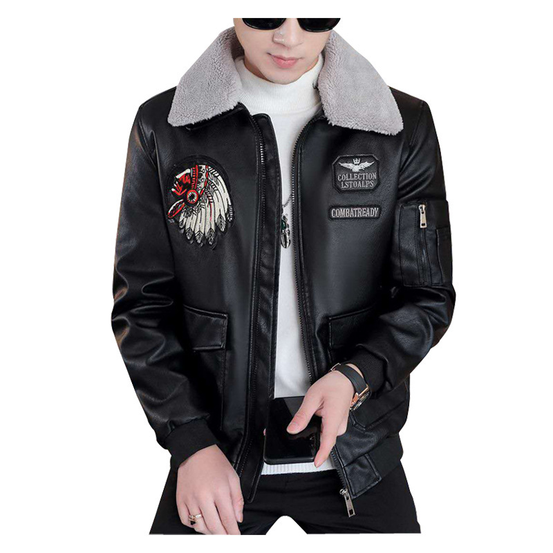 The new winter leather jackets for men, Korean-style leather jackets for men, cotton and thickened motorcycle suits, and pilot jackets are all trendy Item Picture