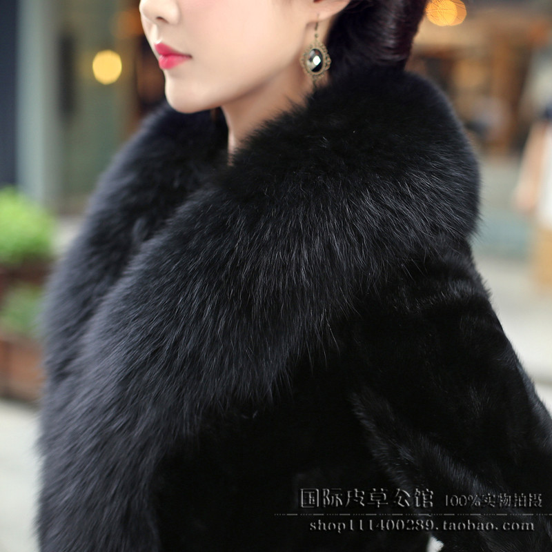 New autumn and winter faux mink fur coat, mid-length women's mink coat with fox fur collar and mink details Picture