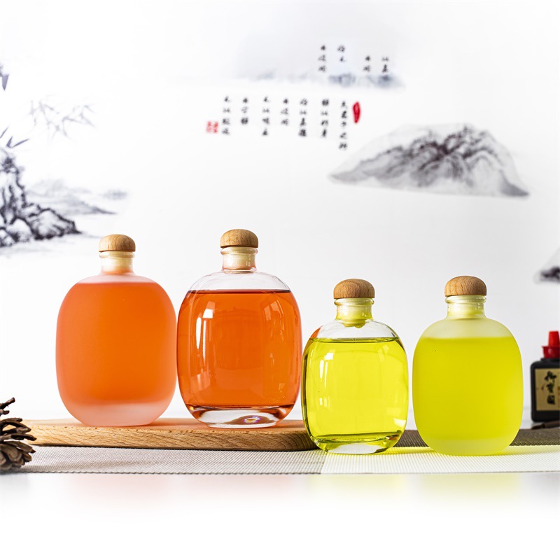 创意款250ml500ml果酒瓶可定制都规格玻璃瓶带塞款磨砂玻璃果酒瓶
