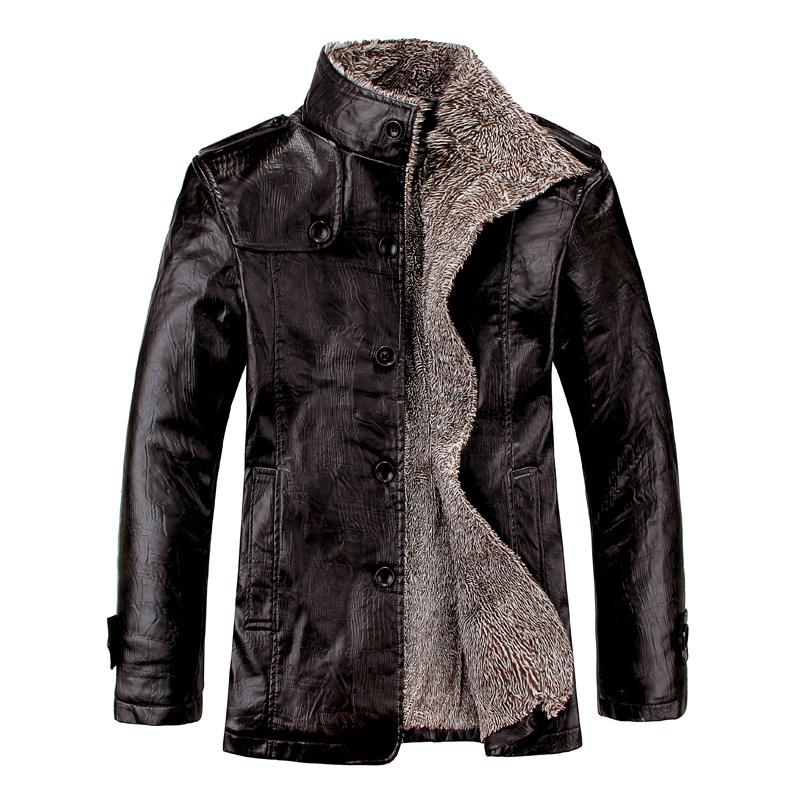 Men's fleece leather jacket for autumn and winter, middle-aged jacket, men's coat, fur integrated men's mid-length PU leather jacket wholesale Specification image