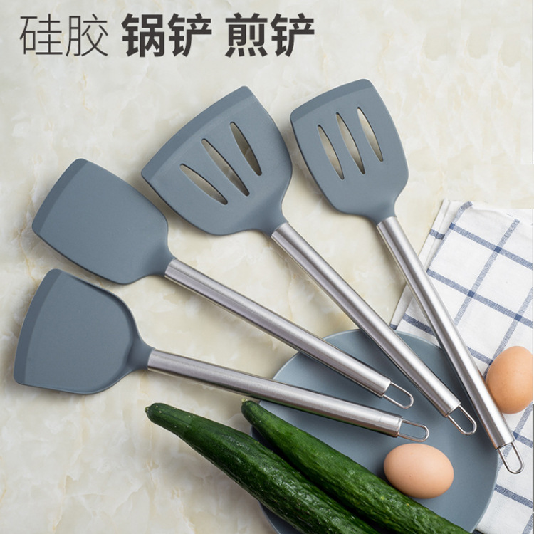 Cooking tools, silicone kitchenware, stainless steel tube handle kitchenware 4-piece set, hot-selling kitchenware on Amazon details Picture