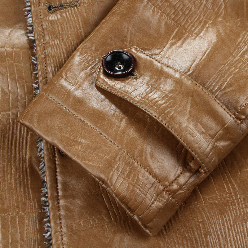 Men's fleece leather jacket for autumn and winter, middle-aged jacket, men's coat, fur integrated men's mid-length PU leather jacket wholesale Item Picture