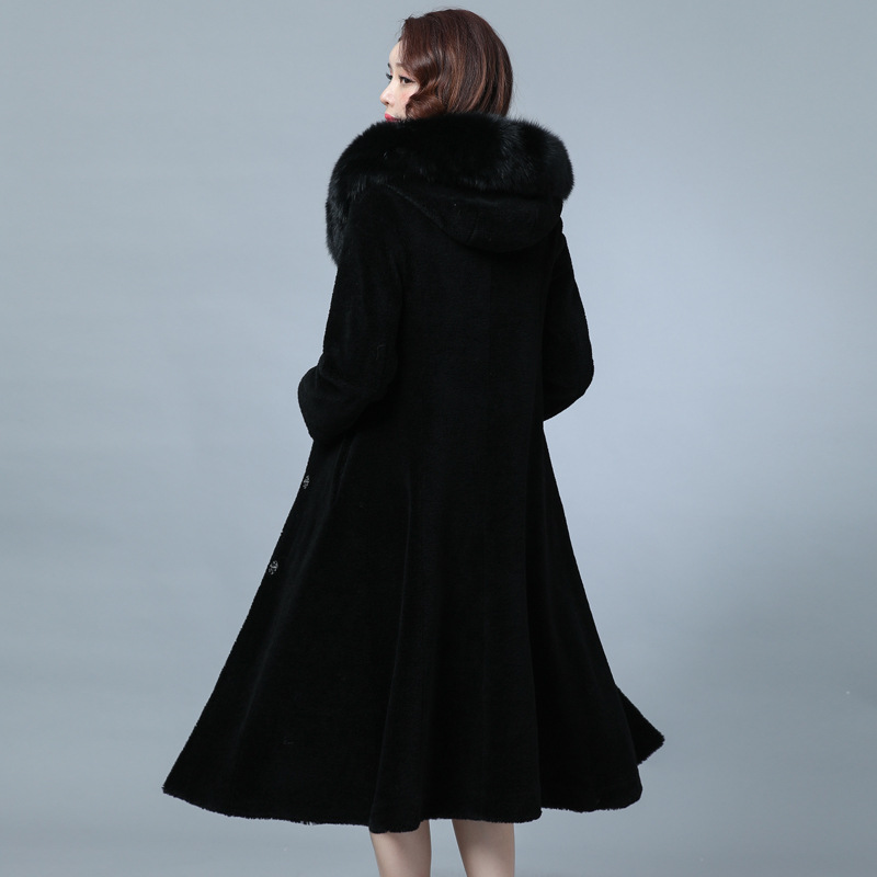 New women's cashmere coat, mid-length grain wool winter fur coat Item Picture