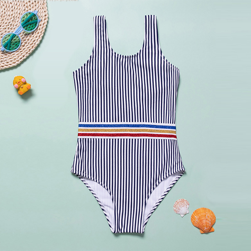 Children's one-piece swimsuits for export 2020 new style white striped girls' slimming and belt-covering swimsuits details Picture