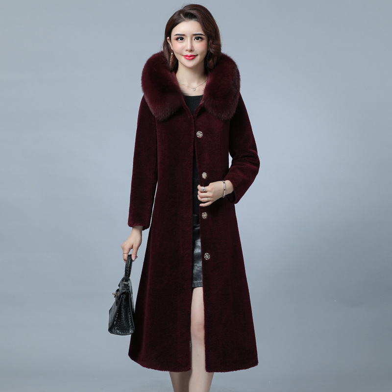 New women's cashmere coat, mid-length grain wool winter fur coat details Picture