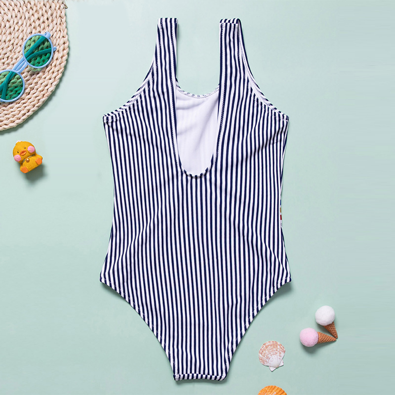 Children's one-piece swimsuits for export 2020 new style white striped girls' slimming and belt-covering swimsuits Specification image