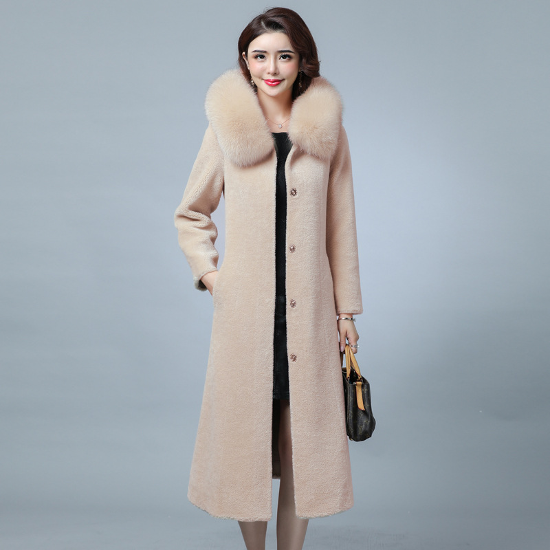 New women's cashmere coat, mid-length grain wool winter fur coat