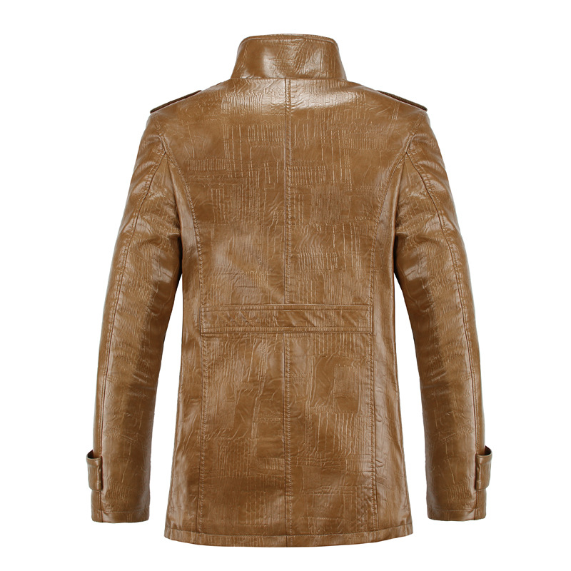 Men's fleece leather jacket for autumn and winter, middle-aged jacket, men's coat, fur integrated men's mid-length PU leather jacket wholesale details Picture