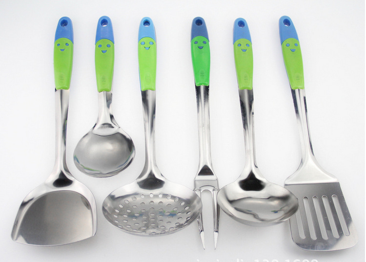 Factory direct sales of non-magnetic 1.2mm smiling face spatula and spoons, anti-scalding kitchenware, two-piece cooking spatula and spoons