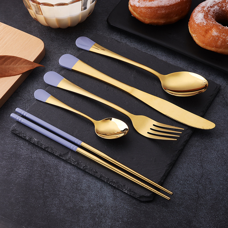 1010高档镀钛餐具套装创意喷漆不锈钢刀叉勺子热卖彩色西餐刀叉勺