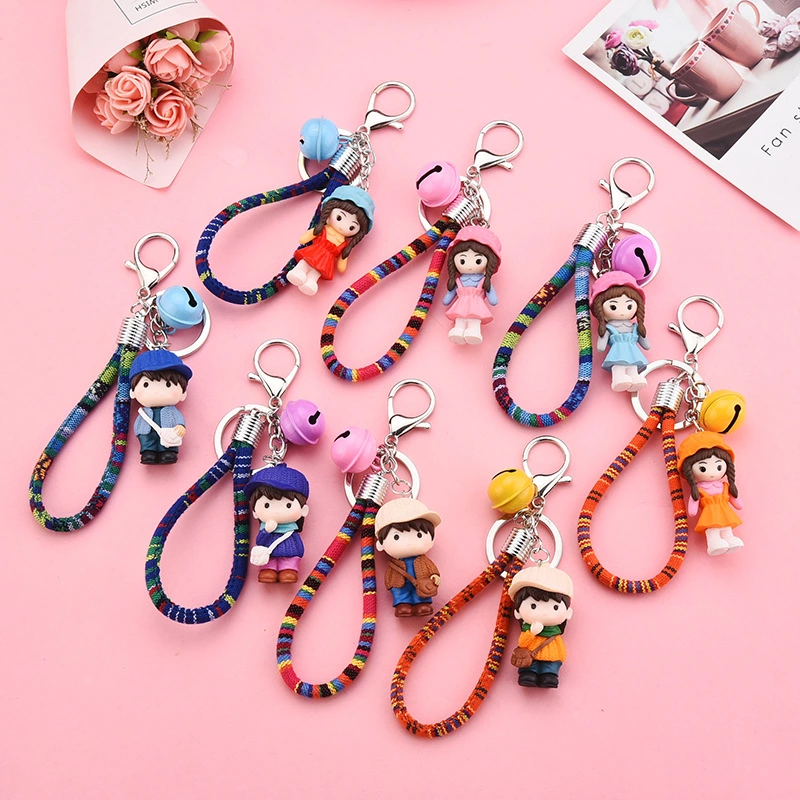 Korean version cute couple keychain pendant, creative resin antique cotton rope accessory, student schoolbag pendant gift Application Scenario