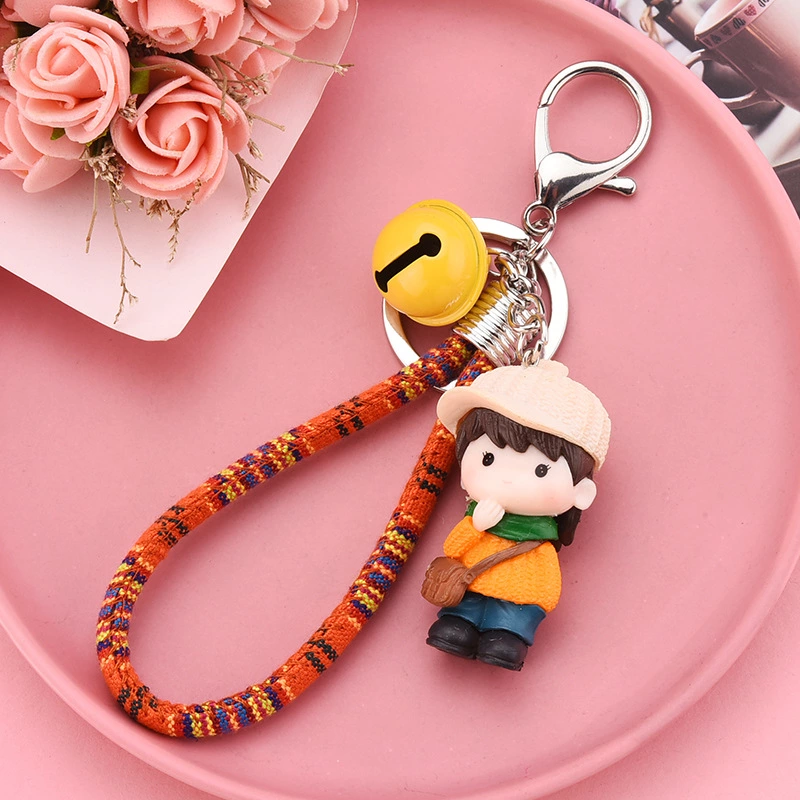 Korean version cute couple keychain pendant, creative resin antique cotton rope accessory, student schoolbag pendant gift Item Picture