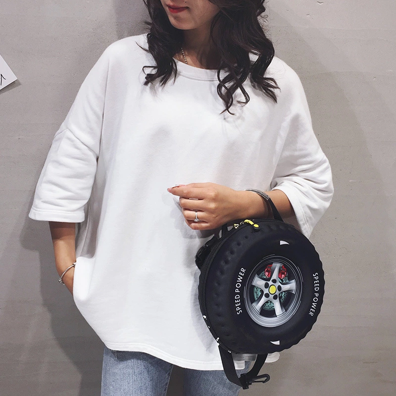 Bag Girl's 2020 new personalized and fashionable printed tire hip-hop Instagram new bestsellers single and double shoulder small round bags details Picture