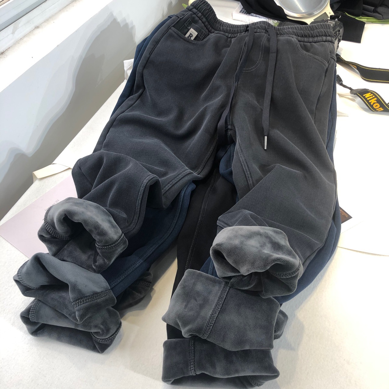 Thickened 600g denim dad pants, women's cotton loose long pants, high-waisted straight-leg pants, blue denim casual pants