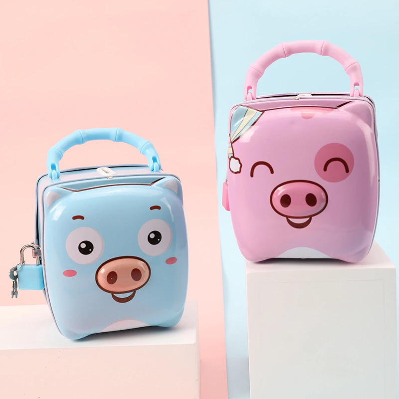 Children's portable piggy bank, cartoon creative gift, money box, birthday present, cute little pig piggy bank full figure