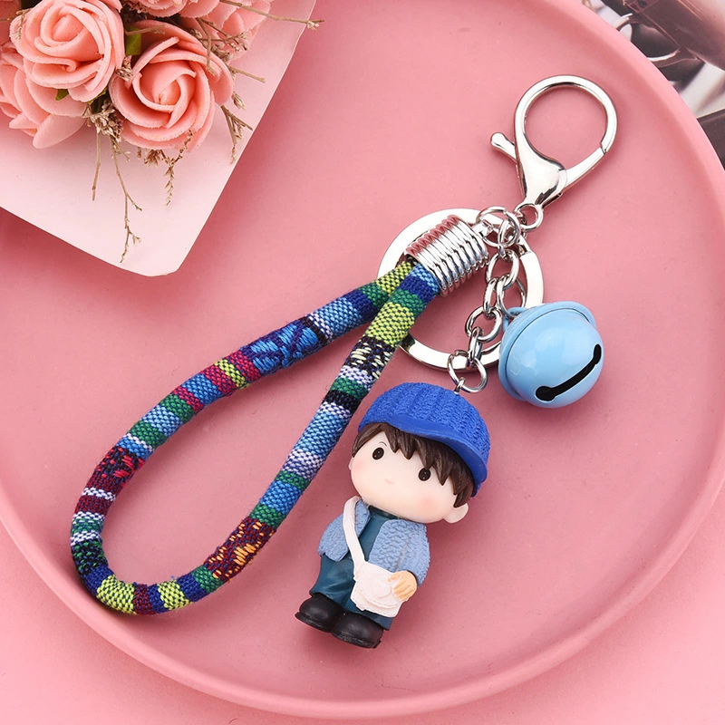 Korean version cute couple keychain pendant, creative resin antique cotton rope accessory, student schoolbag pendant gift Specification drawing