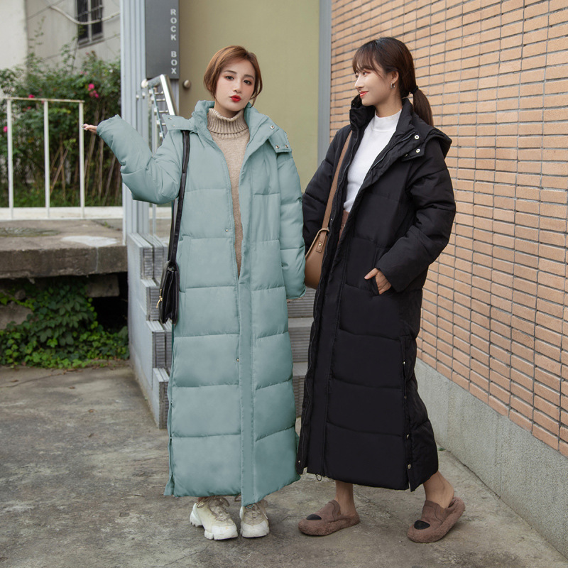 过膝长款棉服外套女2020冬季新款韩版时尚修身羽绒棉连帽加厚棉衣